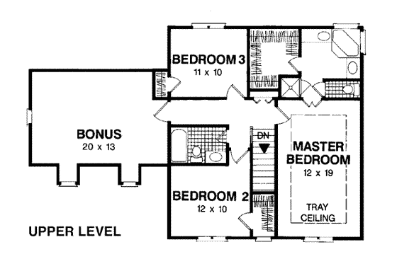 Floor Plan - Upper Floor for Colonial House Plan #56-125 - 3 bed, 2.5 bath