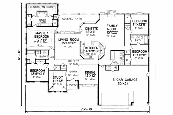 Floor Plan - Main Floor for Traditional House Plan #65-221 - 4 bed, 3 bath