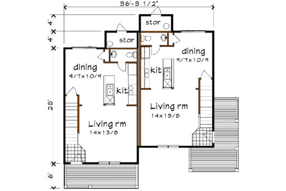 Floor Plan - Main Floor for Craftsman House Plan #79-237 - 2 bed, 1.5 bath