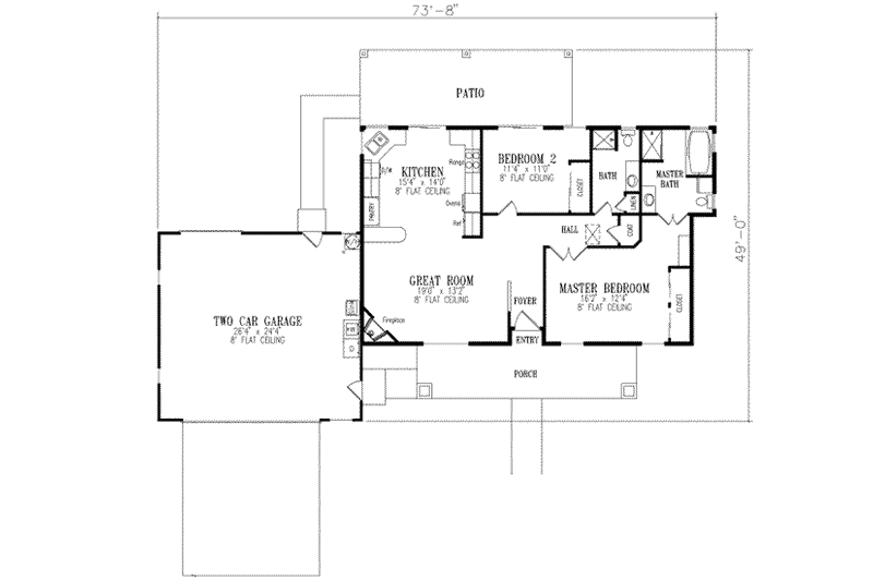 Architectural House Design - Floor Plan - Main Floor for Adobe / Southwestern House Plan #1-230 - 2 bed, 2 bath