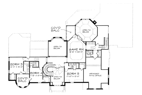 Floor Plan - Upper Floor for European House Plan #141-163 - 5 bed, 6.5 bath