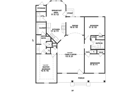 Floor Plan - Main Floor for Southern House Plan #81-222 - 3 bed, 2 bath