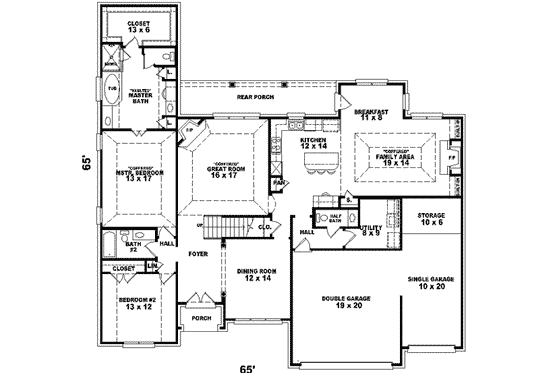 Floor Plan - Main Floor for European House Plan #81-584 - 4 bed, 3.5 bath