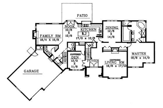 Floor Plan - Main Floor for Traditional House Plan #96-215 - 4 bed, 3.5 bath