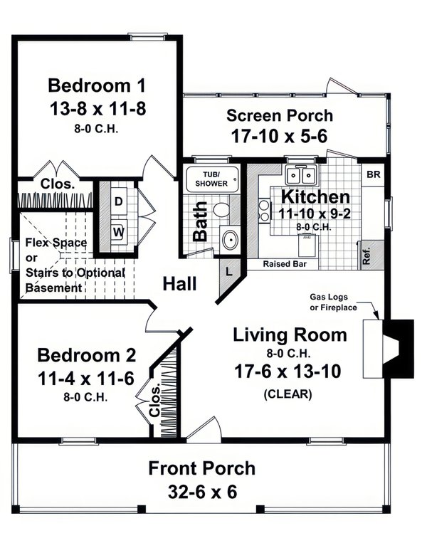 Home Plan - Floor Plan - Main Floor for Cottage House Plan #21-668 - 2 bed, 1 bath