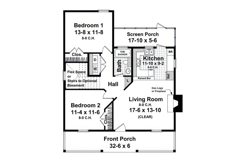 Home Plan - Floor Plan - Main Floor for Cottage House Plan #21-668 - 2 bed, 1 bath