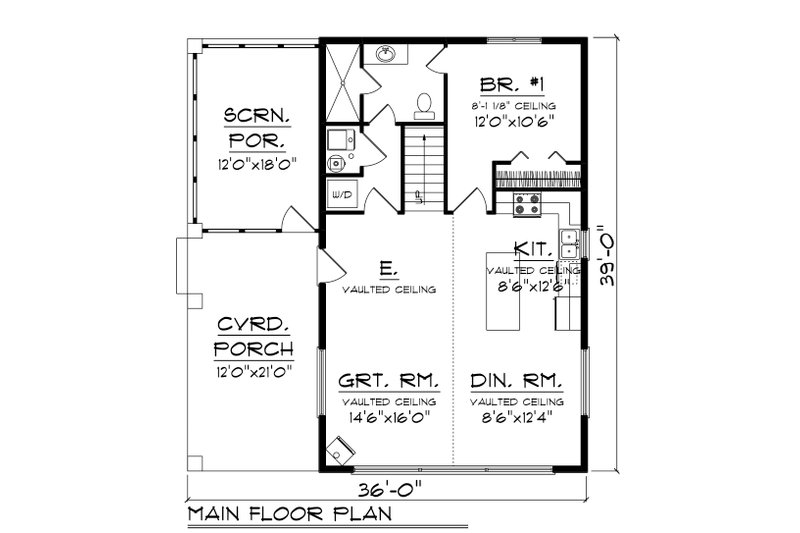 Home Plan - Floor Plan - Main Floor for Cabin House Plan #70-1476 - 1 bed, 1 bath
