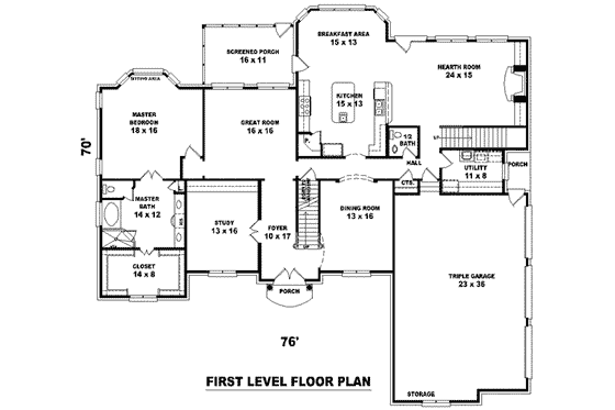 Floor Plan - Main Floor for Colonial House Plan #81-1297 - 5 bed, 4 bath