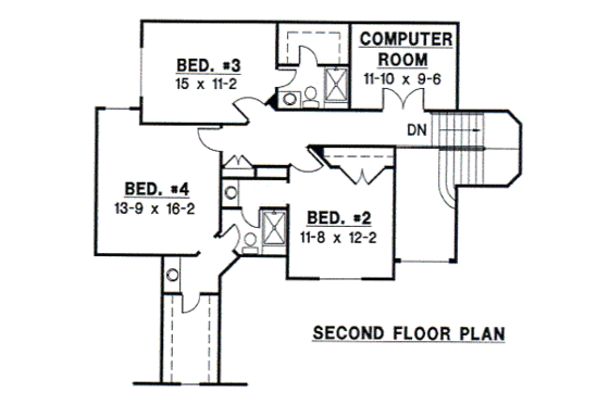 Floor Plan - Upper Floor for Traditional House Plan #67-104 - 4 bed, 3.5 bath