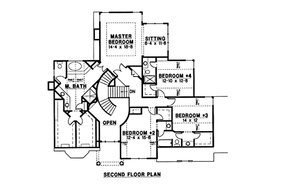 Floor Plan - Upper Floor for European House Plan #67-156 - 4 bed, 4 bath