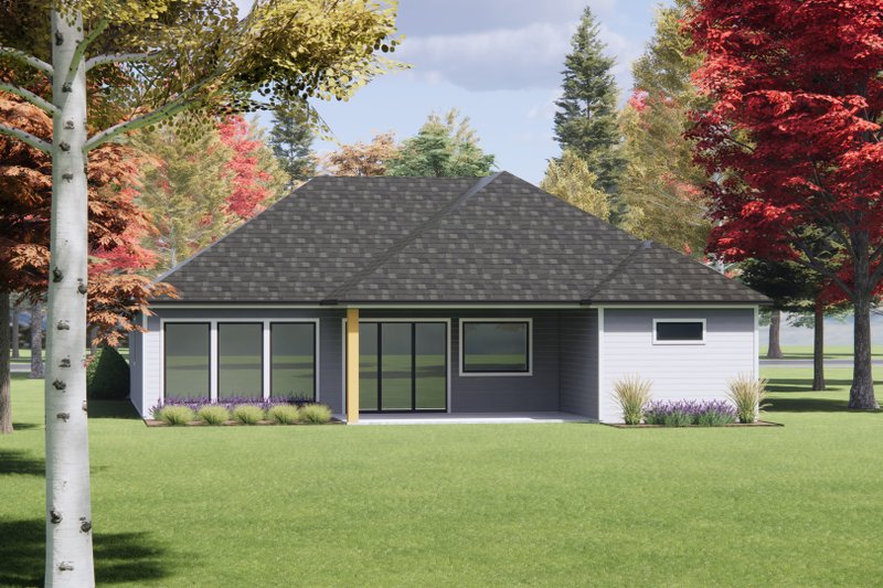 House Design - Exterior - Rear Elevation for Prairie House Plan #1096-115 - 3 bed, 2 bath