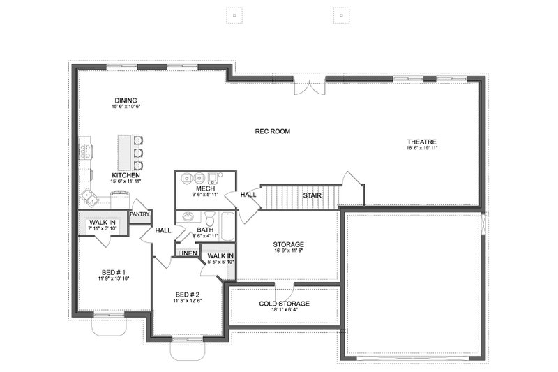 Home Plan - Floor Plan - Lower Floor for Country House Plan #1060-349 - 3 bed, 2.5 bath