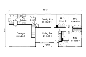 Floor Plan - Main Floor for Ranch House Plan #57-468 - 3 bed, 2 bath
