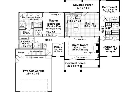 Craftsman style house plan, country design, main level floor plan