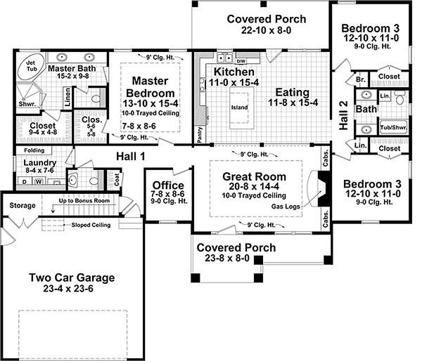Craftsman style house plan, country design, main level floor plan