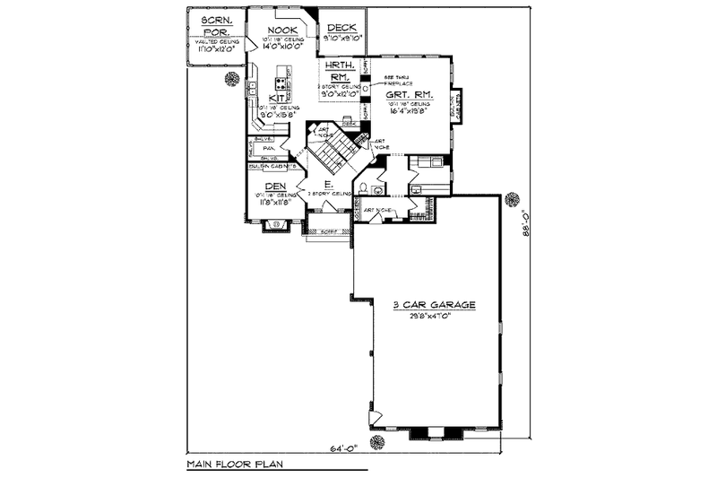 Home Plan - Floor Plan - Main Floor for European House Plan #70-938 - 4 bed, 3.5 bath