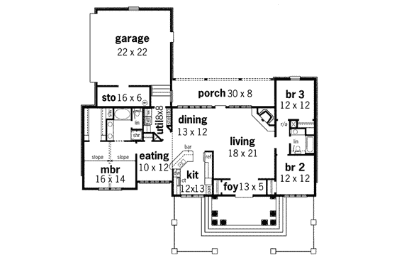 Floor Plan - Main Floor for European House Plan #45-120 - 3 bed, 2 bath
