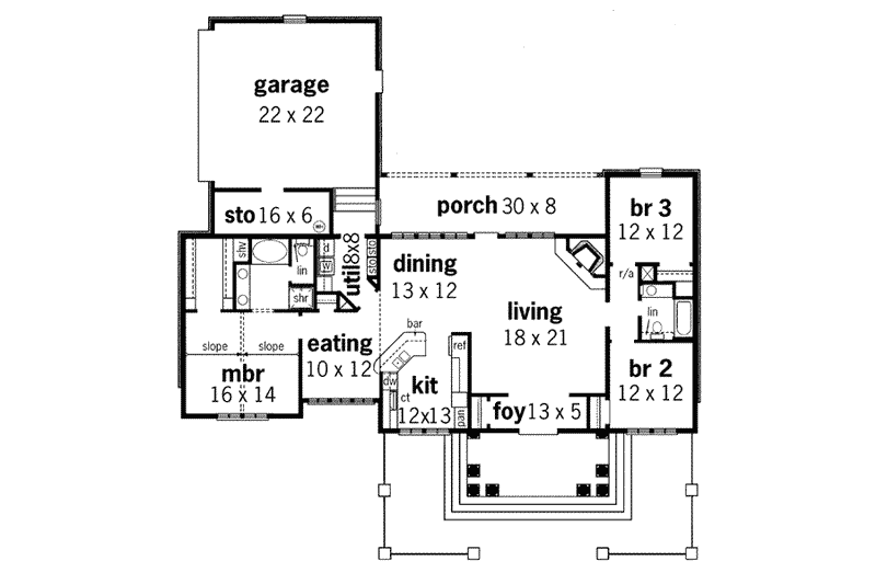 Dream House Plan - Floor Plan - Main Floor for European House Plan #45-120 - 3 bed, 2 bath