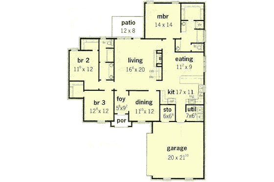 Floor Plan - Main Floor for European House Plan #16-162 - 3 bed, 2 bath