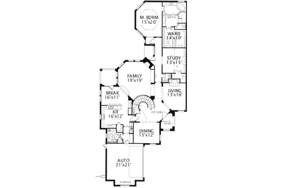 Floor Plan - Main Floor for European House Plan #141-127 - 3 bed, 2.5 bath