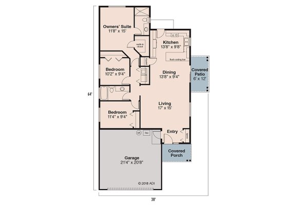 Dream House Plan - Floor Plan - Main Floor for Ranch House Plan #124-591 - 3 bed, 2 bath