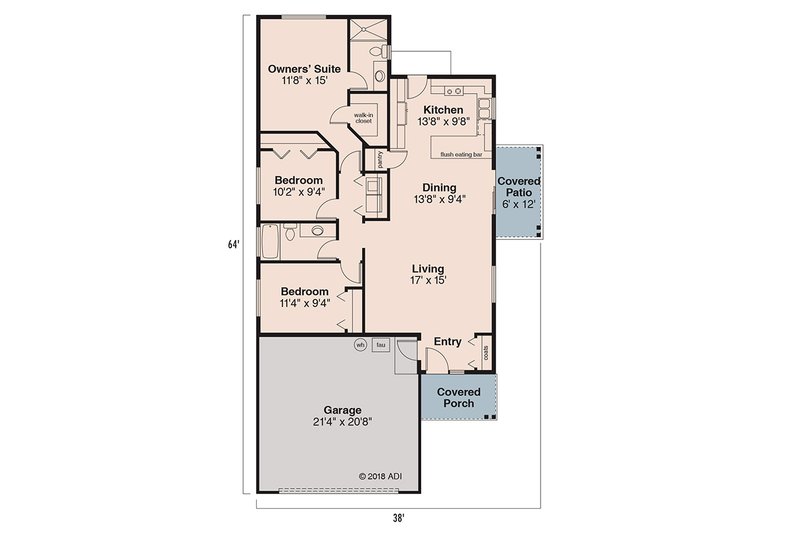 Dream House Plan - Floor Plan - Main Floor for Ranch House Plan #124-591 - 3 bed, 2 bath
