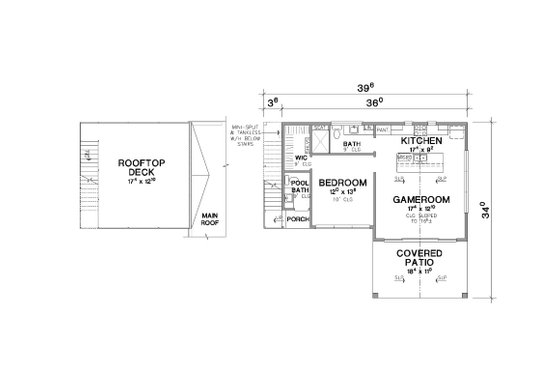 Floor Plan - Main Floor for Modern House Plan #472-450 - 1 bed, 1.5 bath