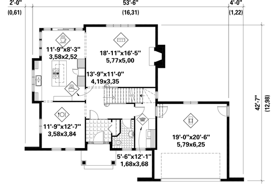 Floor Plan - Main Floor for European House Plan #25-4794 - 3 bed, 1 bath