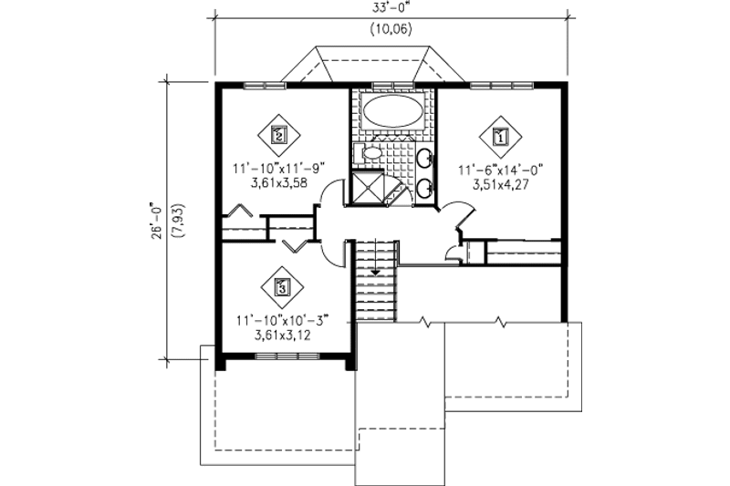 Home Plan - Floor Plan - Upper Floor for Modern House Plan #25-4222 - 3 bed, 1.5 bath