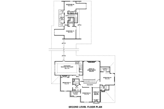 Floor Plan - Upper Floor for European House Plan #81-13805 - 6 bed, 4.5 bath