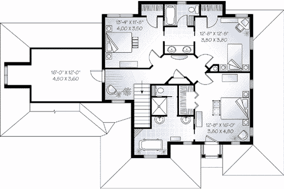 Floor Plan - Upper Floor for European House Plan #23-592 - 3 bed, 2.5 bath