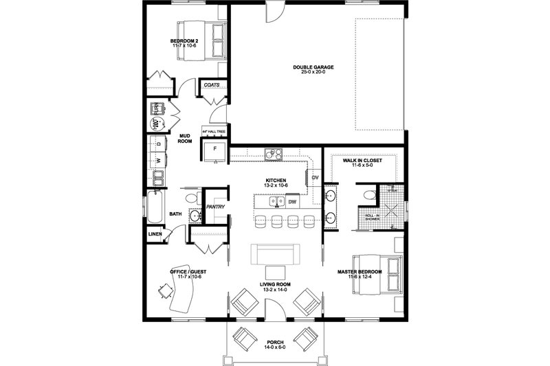 Architectural House Design - Floor Plan - Main Floor for Farmhouse House Plan #126-234 - 3 bed, 2 bath