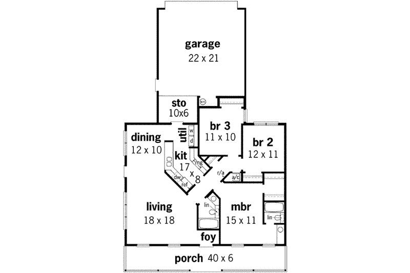 Home Plan - Floor Plan - Main Floor for Southern House Plan #45-234 - 3 bed, 2 bath