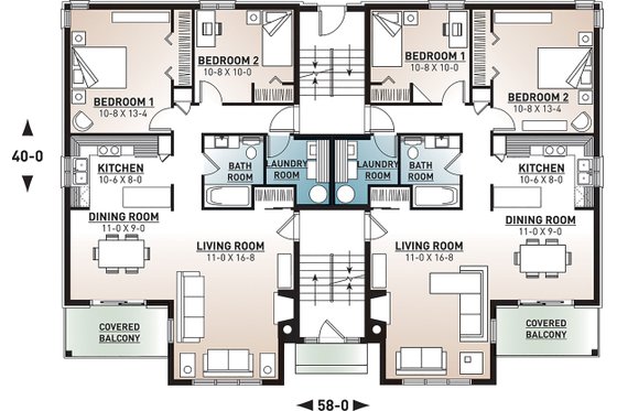 Floor Plan - Main Floor for European House Plan #23-2050 - 2 bed, 1 bath