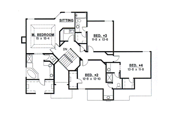 Floor Plan - Upper Floor for Traditional House Plan #67-521 - 4 bed, 3.5 bath