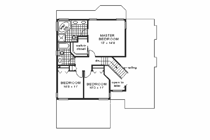 House Blueprint - Floor Plan - Upper Floor for European House Plan #18-244 - 3 bed, 2.5 bath
