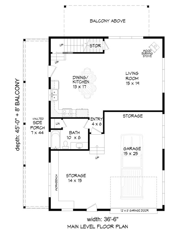 Architectural House Design - Floor Plan - Main Floor for Traditional House Plan #932-504, 1 bath