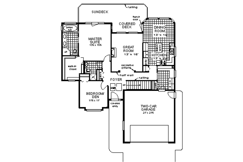 House Plan Design - Floor Plan - Main Floor for Ranch House Plan #18-184 - 2 bed, 2 bath