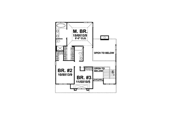 Floor Plan - Upper Floor for Traditional House Plan #50-281 - 3 bed, 2.5 bath