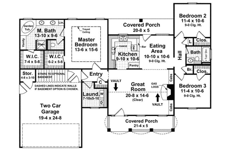 Architectural House Design - Floor Plan - Main Floor for Southern House Plan #21-194 - 3 bed, 2 bath