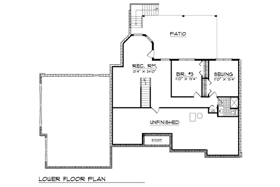 Floor Plan - Lower Floor for Traditional House Plan #70-175 - 3 bed, 2.5 bath