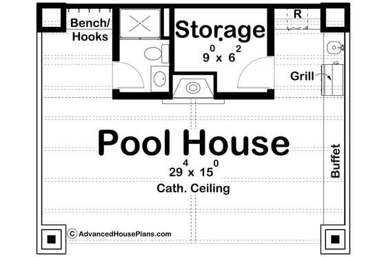 Floor Plan - Main Floor for Craftsman House Plan #455-655, 1 bath