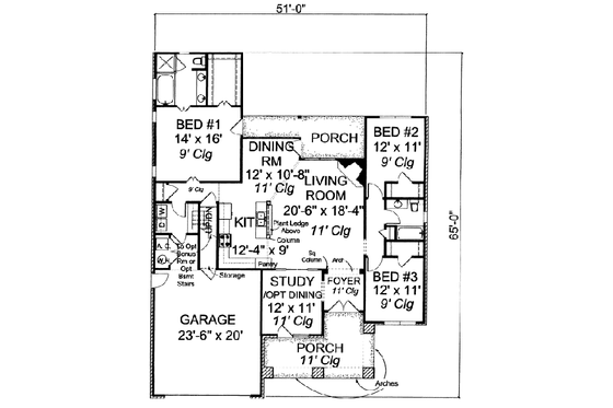 Floor Plan - Main Floor for Southern House Plan #20-1532 - 3 bed, 2 bath