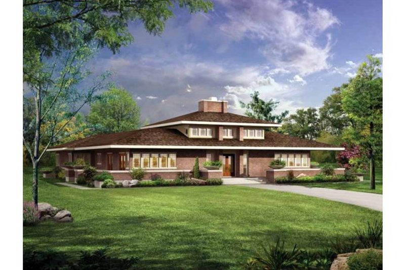 Architectural House Design - Prairie Exterior - Front Elevation Plan #72-153