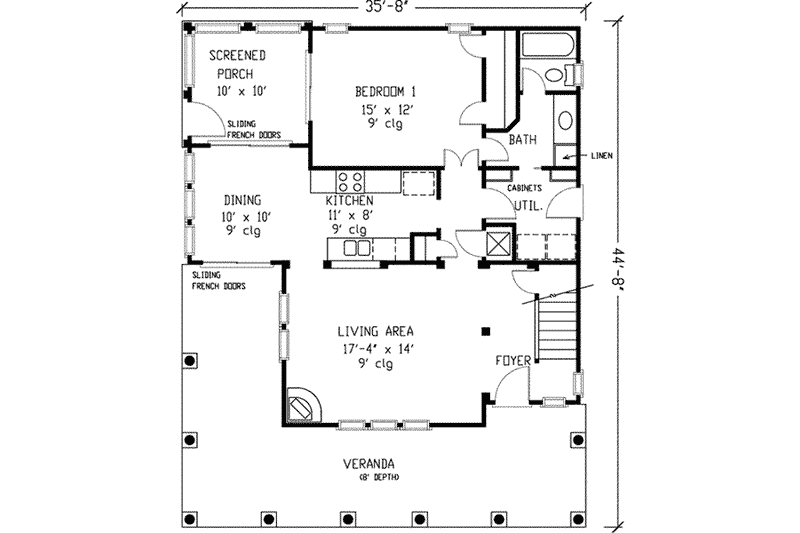Dream House Plan - Floor Plan - Main Floor for Farmhouse House Plan #410-123 - 3 bed, 2 bath