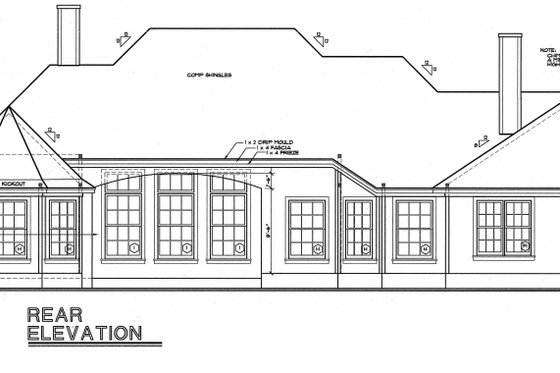 Exterior - Rear Elevation for European House Plan #20-131 - 3 bed, 2.5 bath