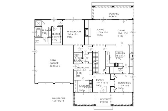Floor Plan - Main Floor for Craftsman House Plan #901-36 - 4 bed, 2.5 bath