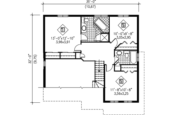 Floor Plan - Upper Floor for Traditional House Plan #25-2228 - 3 bed, 2.5 bath