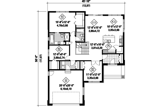 Floor Plan - Main Floor for Contemporary House Plan #25-4324 - 3 bed, 2 bath