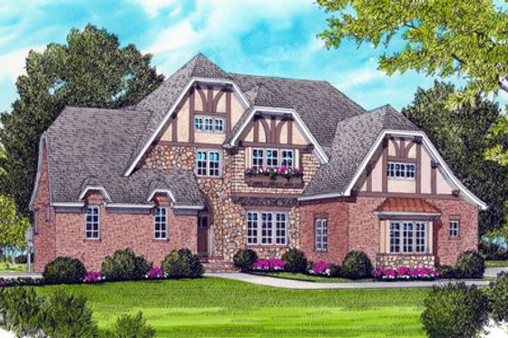 Exterior - Front Elevation for European House Plan #413-827 - 4 bed, 4.5 bath